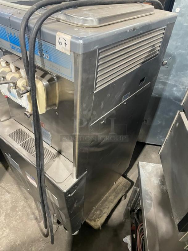 Taylor Commercial Stainless Steel Electric Powered Dual Flavor/Twist Soft Serve Ice Cream/Frozen Yogurt Machine! With 2 Hoppers & 3 Dispensers! With Drip Tray! Model: Y754-33 SN: J2076476! 208/230V 3 Phase! On Casters! - Image 2 of 7