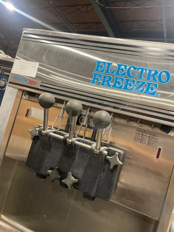 Electro-Freeze Freedom 360 Series Commercial Stainless Steel Air-Cooled Dual Flavor Twist Soft Serve Ice Cream/Frozen Yogurt Machine! With 2 Hoppers & 3 Dispensers! Model: 88TN-CMT-213 SN: A2F105! 230V 1 Phase! On Legs! - Image 5 of 9