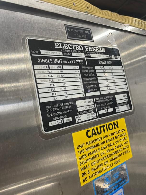 Electro-Freeze Freedom 360 Series Commercial Stainless Steel Air-Cooled Dual Flavor Twist Soft Serve Ice Cream/Frozen Yogurt Machine! With 2 Hoppers & 3 Dispensers! Model: 88TN-CMT-213 SN: A2F105! 230V 1 Phase! On Legs! - Image 8 of 9