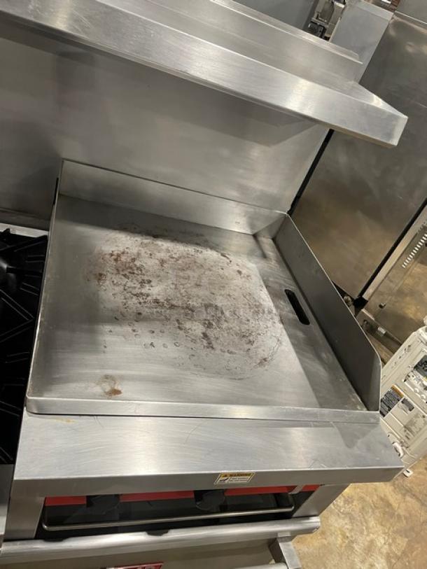 Vulcan Commercial Stainless Steel Natural Gas Powered 6 Burner Range/Raised Flat Griddle Split Top & Double Oven Combo! With Built-In Broiler/Cheese Melter! With Back & Side Splash! With Overhead Salamander Shelf! With Wire Oven Racks! On Casters! - Image 6 of 14