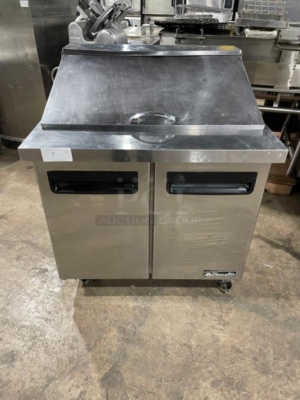 Blue Air Commercial Stainless Steel 2 Door Refrigerated Bain Marie Style Mega Top Salad/Sandwich Prep Table! With Poly Coated Wire Rack! Model: BLMT36 SN: BT01A94K700014! 115V 1 Phase! On Casters! - Image 1 of 9