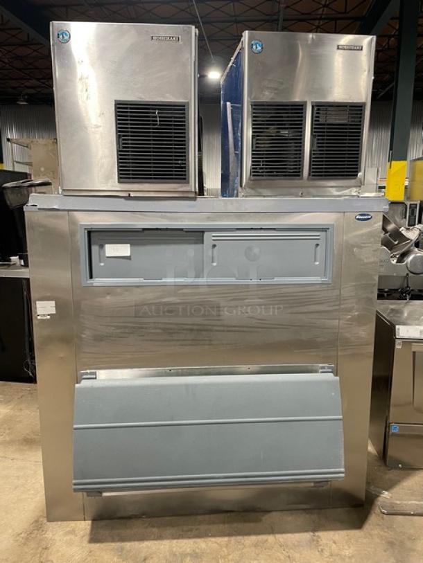 Hoshizaki Commercial Stainless Steel Double Flake-Style Ice Machine Heads! Model: F-1001MAJ/F-1001MWH SN: E00292F/C01284E! 115V/208-230V 1 Phase! On Follett Commercial Stainless Steel Full-Size Ice Bin! With Upper Sliding Doors & Heavy-Duty Power Hinge Lift-Up Style SmartGATE! - Image 1 of 10