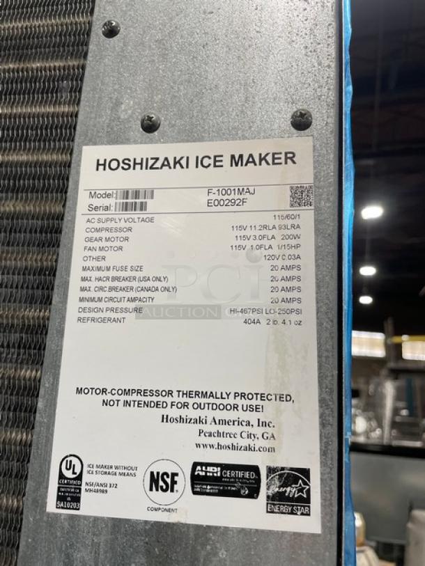 Hoshizaki Commercial Stainless Steel Double Flake-Style Ice Machine Heads! Model: F-1001MAJ/F-1001MWH SN: E00292F/C01284E! 115V/208-230V 1 Phase! On Follett Commercial Stainless Steel Full-Size Ice Bin! With Upper Sliding Doors & Heavy-Duty Power Hinge Lift-Up Style SmartGATE! - Image 5 of 10