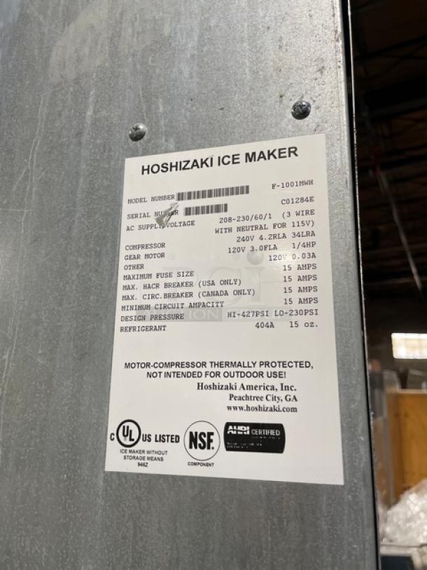 Hoshizaki Commercial Stainless Steel Double Flake-Style Ice Machine Heads! Model: F-1001MAJ/F-1001MWH SN: E00292F/C01284E! 115V/208-230V 1 Phase! On Follett Commercial Stainless Steel Full-Size Ice Bin! With Upper Sliding Doors & Heavy-Duty Power Hinge Lift-Up Style SmartGATE! - Image 6 of 10