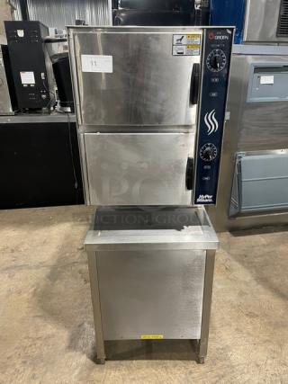 Groen HyPer Steam Series Commercial Stainless Steel Electric Powered Double Stack 6 Pan Convection Steamer! With Individual Compartment Controls! With Built-In Pan Holding Racks! With Lower & Upper Delime Ports! Model: HY-6E SN: J77943-1-1 M12! 208V! On Bullet Feet Legs!