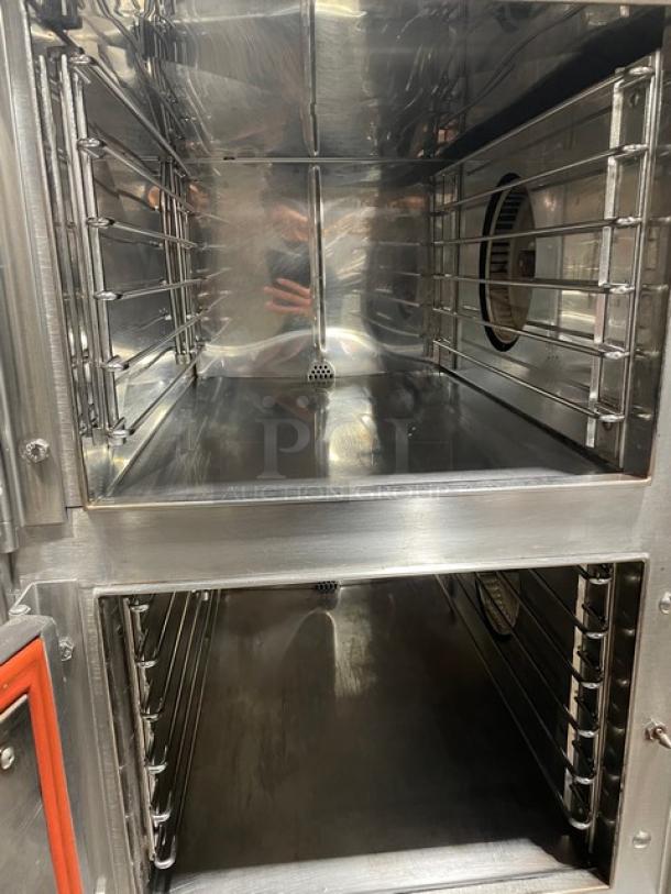 Groen HyPer Steam Series Commercial Stainless Steel Electric Powered Double Stack 6 Pan Convection Steamer! With Individual Compartment Controls! With Built-In Pan Holding Racks! With Lower & Upper Delime Ports! Model: HY-6E SN: J77943-1-1 M12! 208V! On Bullet Feet Legs! - Image 7 of 10