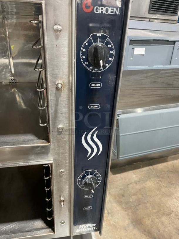 Groen HyPer Steam Series Commercial Stainless Steel Electric Powered Double Stack 6 Pan Convection Steamer! With Individual Compartment Controls! With Built-In Pan Holding Racks! With Lower & Upper Delime Ports! Model: HY-6E SN: J77943-1-1 M12! 208V! On Bullet Feet Legs! - Image 8 of 10