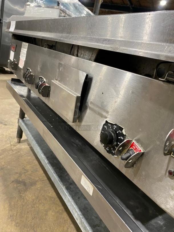 GREAT! Lang Commercial Stainless Steel Natural Gas Powered Countertop 48" Highly Polished Mirror Shine Flat Griddle! With Thermostatic Controls! Model: 148SC-NAT-SH SN: GT2481218A0011! 120V 1 Phase! On Single Shelf Equipment Stand! - Image 6 of 11