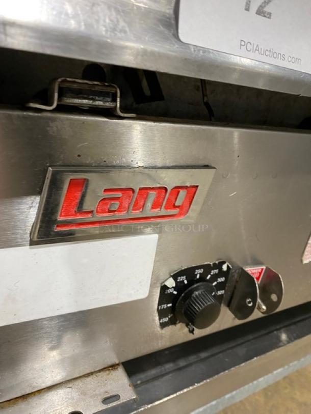 GREAT! Lang Commercial Stainless Steel Natural Gas Powered Countertop 48" Highly Polished Mirror Shine Flat Griddle! With Thermostatic Controls! Model: 148SC-NAT-SH SN: GT2481218A0011! 120V 1 Phase! On Single Shelf Equipment Stand! - Image 10 of 11