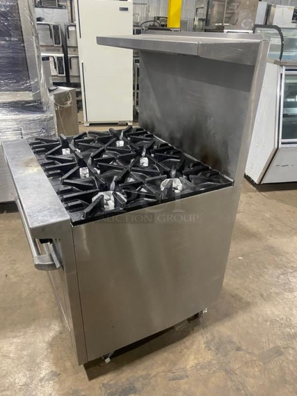 U.S. Range Commercial Stainless Steel Natural Gas Powered 6 Burner Range/Oven Combo! With Back Splash & Overhead Salamander Shelf! With Wire Oven Rack! On Casters! - Image 2 of 9
