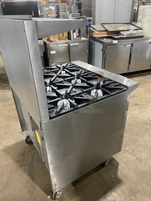 U.S. Range Commercial Stainless Steel Natural Gas Powered 6 Burner Range/Oven Combo! With Back Splash & Overhead Salamander Shelf! With Wire Oven Rack! On Casters! - Image 4 of 9