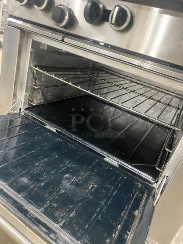 U.S. Range Commercial Stainless Steel Natural Gas Powered 6 Burner Range/Oven Combo! With Back Splash & Overhead Salamander Shelf! With Wire Oven Rack! On Casters! - Image 7 of 9