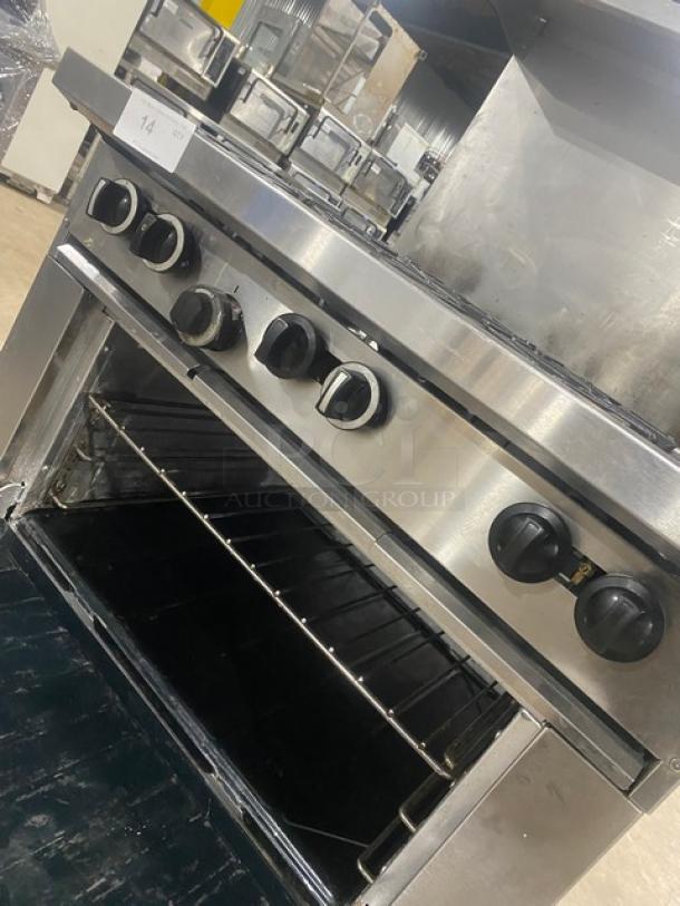 U.S. Range Commercial Stainless Steel Natural Gas Powered 6 Burner Range/Oven Combo! With Back Splash & Overhead Salamander Shelf! With Wire Oven Rack! On Casters! - Image 8 of 9