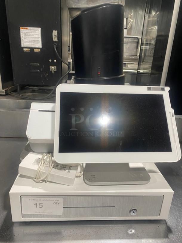 Clover Commercial White Countertop Touch Screen POS System! With Clover Receipt Printer & Cash Drawer! SN: C0S1UQ20360216! All One Money! - Image 1 of 10