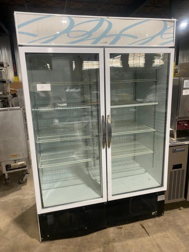 Beverage-Air Commercial White Double Glass Swing Door Reach In Merchandiser Refrigerator! With Poly Coated Wire Racks! Model: MT49-W SN: 6850056! 115V 1 Phase! - Image 1 of 9