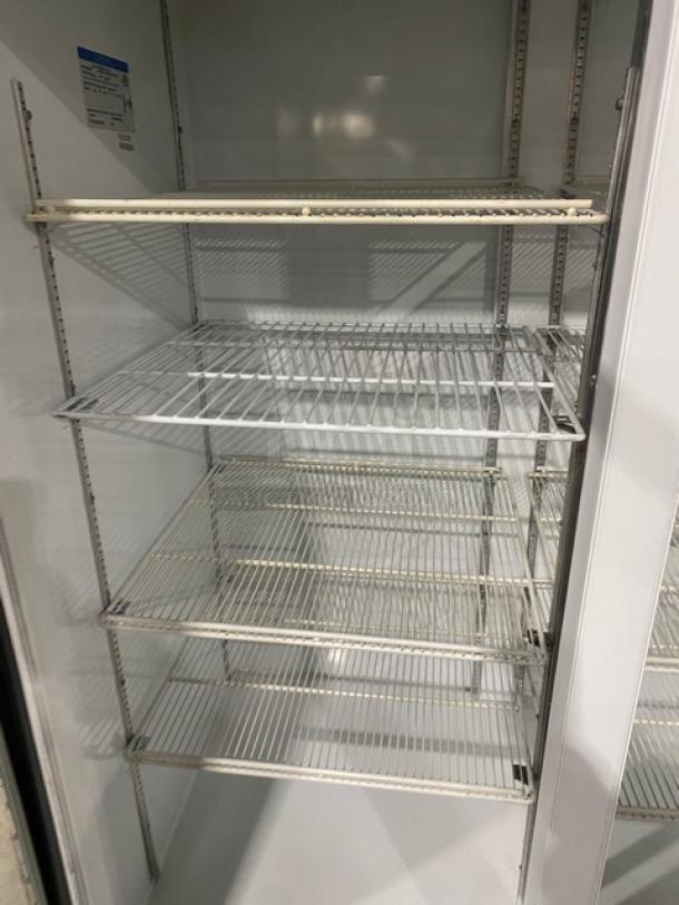 Beverage-Air Commercial White Double Glass Swing Door Reach In Merchandiser Refrigerator! With Poly Coated Wire Racks! Model: MT49-W SN: 6850056! 115V 1 Phase! - Image 6 of 9
