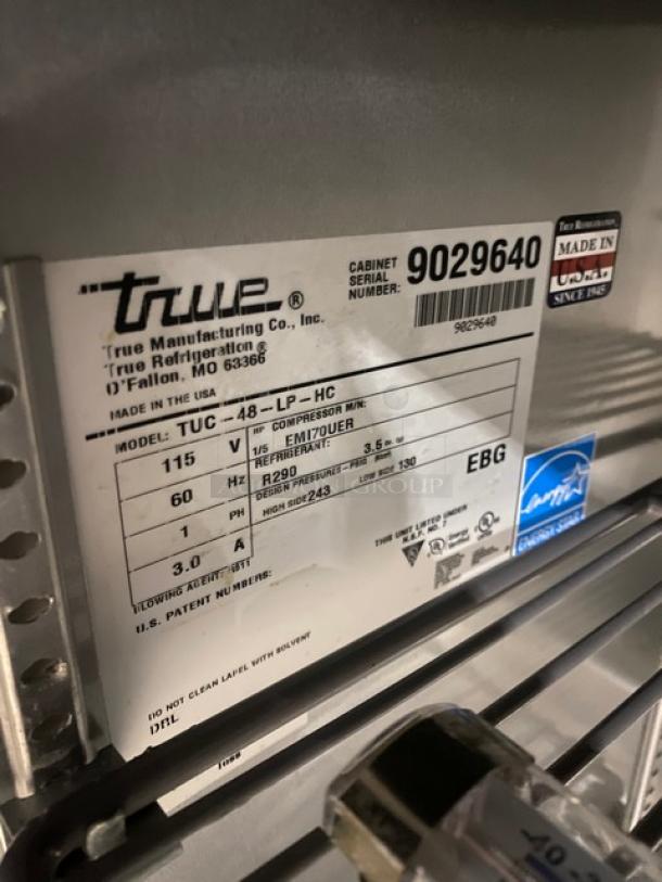 True Commercial Stainless Steel 2 Door Undercounter Worktop Refrigerator! Energy Star Certified! With Poly Coated Wire Racks! Model: TUC-48-LP-HC SN: 9029640! 115V 1 Phase! On Casters! - Image 7 of 7