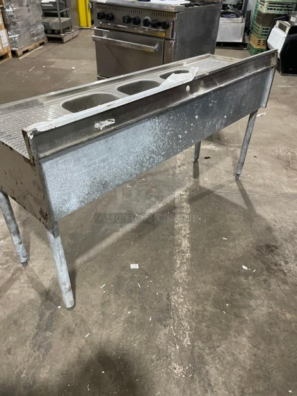 Krowne Commercial Stainless Steel 3 Compartment Underbar Sink! With Left & Right Side Drainboards! With Back Splash! Model: 18-53C SN: 10030006010! On Legs! - Image 3 of 9