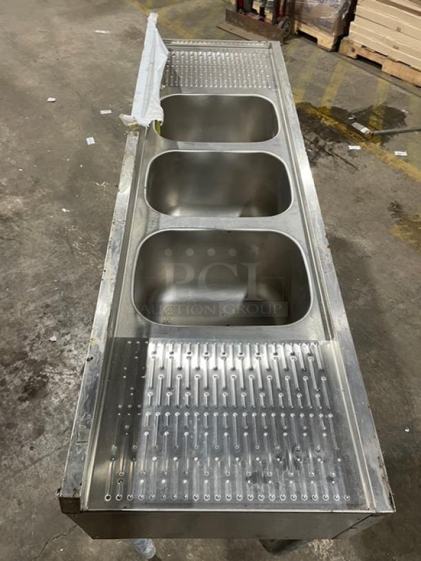 Krowne Commercial Stainless Steel 3 Compartment Underbar Sink! With Left & Right Side Drainboards! With Back Splash! Model: 18-53C SN: 10030006010! On Legs! - Image 5 of 9