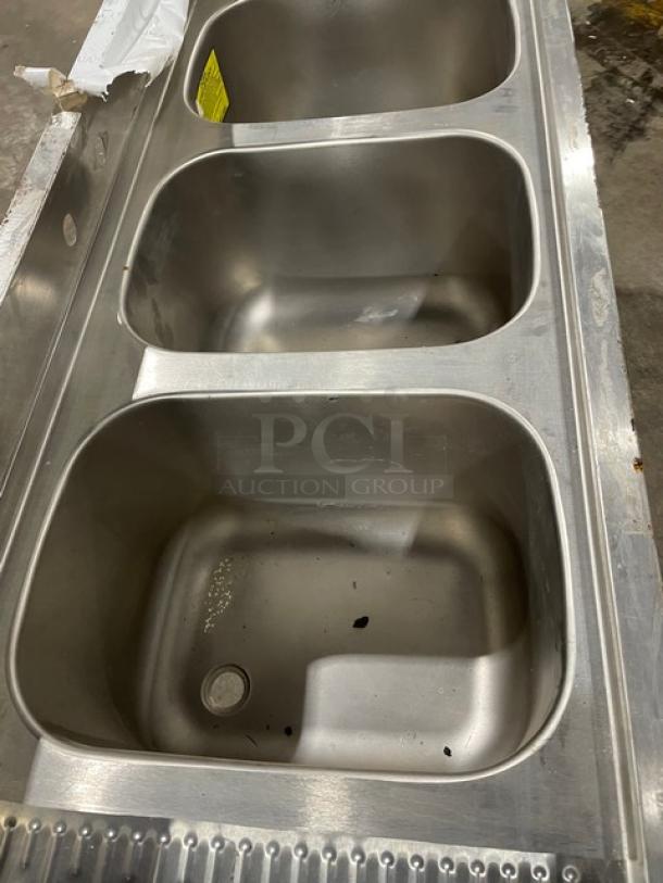 Krowne Commercial Stainless Steel 3 Compartment Underbar Sink! With Left & Right Side Drainboards! With Back Splash! Model: 18-53C SN: 10030006010! On Legs! - Image 7 of 9