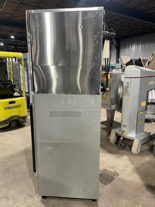 Hoshizaki Commercial Stainless Steel Modular Cresent Cuber Ice Machine Head! Model: KM-500MWH SN: Q03845E! 115-120V 1 Phase! With Hoshizaki Commercial Stainless Steel Ice Dispensing Bin Underneath! Model: DB-130H SN: Q52291G! 115V 1 Phase! On Legs! - Image 2 of 10