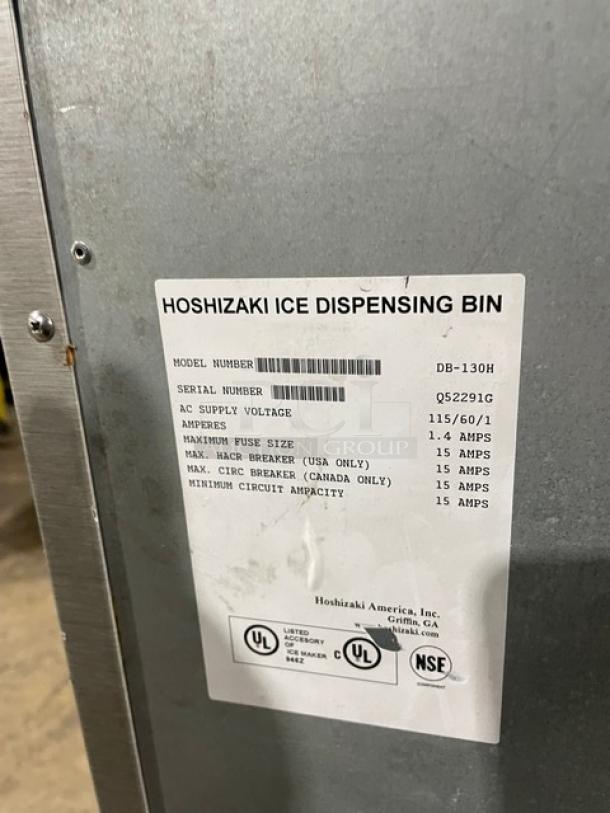 Hoshizaki Commercial Stainless Steel Modular Cresent Cuber Ice Machine Head! Model: KM-500MWH SN: Q03845E! 115-120V 1 Phase! With Hoshizaki Commercial Stainless Steel Ice Dispensing Bin Underneath! Model: DB-130H SN: Q52291G! 115V 1 Phase! On Legs! - Image 10 of 10