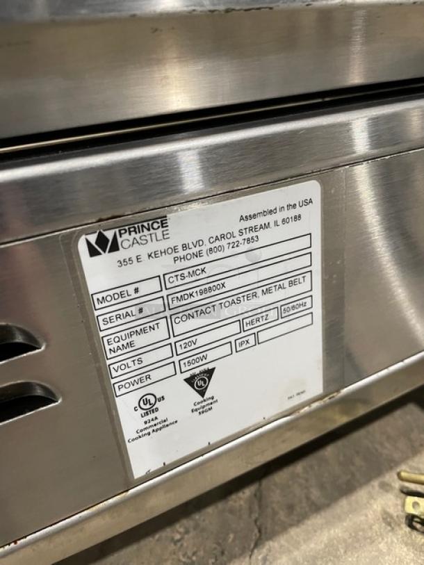 NICE! Prince Castle! Late Model! Commercial Stainless Steel Electric Powered Countertop Vertical Contact Toaster! Model: CTS-MCK SN: FMDK198800X! 120V! Working When Removed! - Image 5 of 9