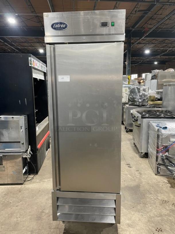 Entree Commercial Stainless Steel Solid Single Door Reach In Refrigerator! Energy Star Certified! With Poly Coated Wire Racks! Model: CR1-ES SN: 1804ENTH01632! 115V 1 Phase! On Casters! - Image 1 of 9