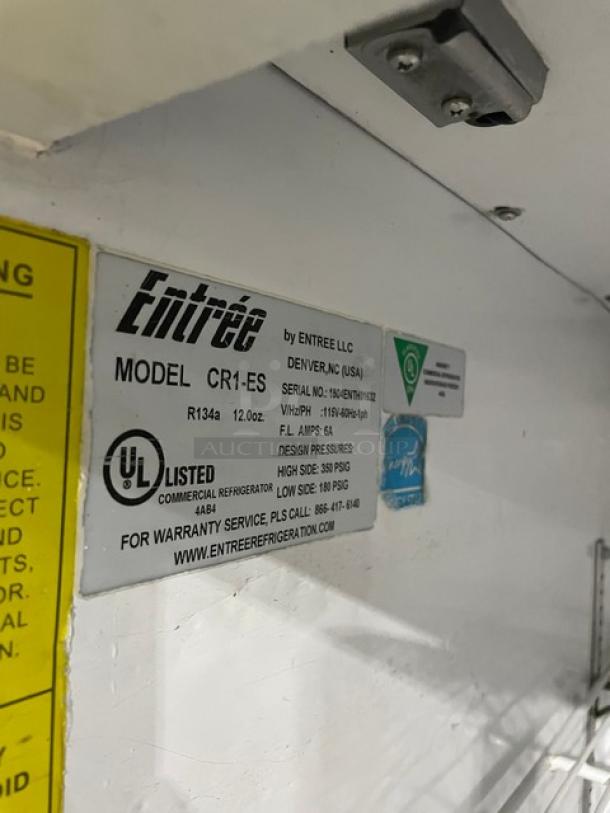 Entree Commercial Stainless Steel Solid Single Door Reach In Refrigerator! Energy Star Certified! With Poly Coated Wire Racks! Model: CR1-ES SN: 1804ENTH01632! 115V 1 Phase! On Casters! - Image 7 of 9