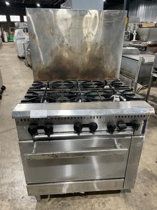 Venancio! 2021 Late Model! Commercial Stainless Steel Natural Gas Powered6 Burner Range/Oven Combo! With Back Splash! With Wired Oven Rack! Model: RCPRO36G-ST SN: 2572612109280373! On Legs!