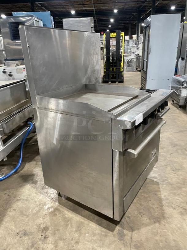 Therma-Tek Commercial Stainless Steel Natural Gas Powered Flat Griddle/2 Burner Split Top Range/Oven Combo! With Back Splash! Model: TMDS36-24G-2-1N SN: 11K02659C! On Legs! - Image 2 of 10