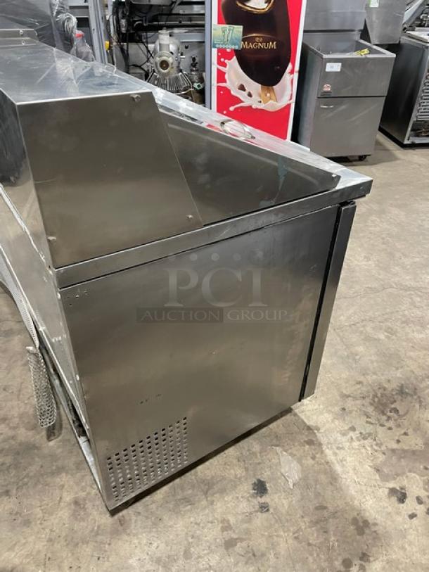True Commercial Stainless Steel 3 Door Refrigerated Bain Marie Style Mega Top Salad/Sandwich Prep Table! With Poly Coated Wire Racks! Model: TSSU-72-18 SN: 1-4477571! 115V 1 Phase! On Casters! - Image 4 of 9