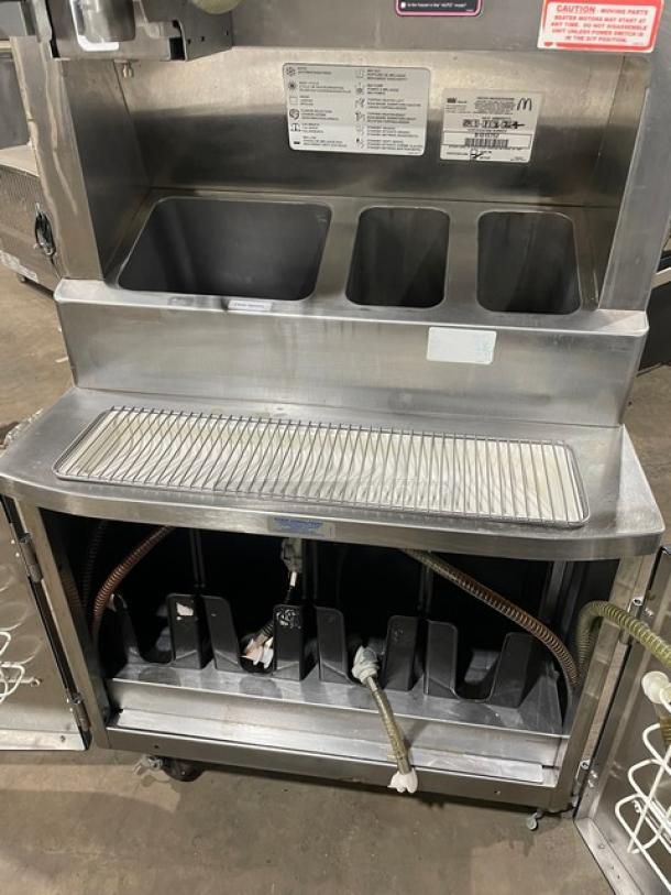 Taylor Commercial Stainless Steel Electric Powered  Combination Shake/Soft Serve Ice Cream/Frozen Yogurt Machine! With Enclosed Syrup Cabinet Base! With Drip Tray & Built-In Utensil Organizer! Model: C602-33 SN: M2064790! 208-230V 3 Phase! On Casters! - Image 5 of 12