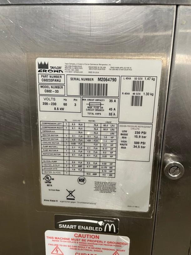 Taylor Commercial Stainless Steel Electric Powered  Combination Shake/Soft Serve Ice Cream/Frozen Yogurt Machine! With Enclosed Syrup Cabinet Base! With Drip Tray & Built-In Utensil Organizer! Model: C602-33 SN: M2064790! 208-230V 3 Phase! On Casters! - Image 11 of 12