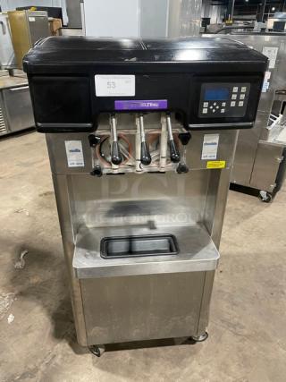 SWEET! Stoelting By Vollrath! Late Model! Commercial Stainless Steel Floor Style Dual Soft Serve Ice Cream/Frozen Yogurt Machine! With 2 Hoppers & 3 Flavor Dispensers! Model: F231-38I2-2XGC SN: 6220908N! 208-240V 1 Phase! On Casters! Working When Removed!