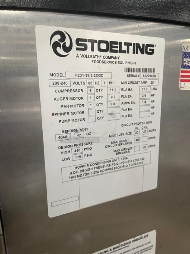 SWEET! Stoelting By Vollrath! Late Model! Commercial Stainless Steel Floor Style Dual Soft Serve Ice Cream/Frozen Yogurt Machine! With 2 Hoppers & 3 Flavor Dispensers! Model: F231-38I2-2XGC SN: 6220908N! 208-240V 1 Phase! On Casters! Working When Removed! - Image 9 of 10