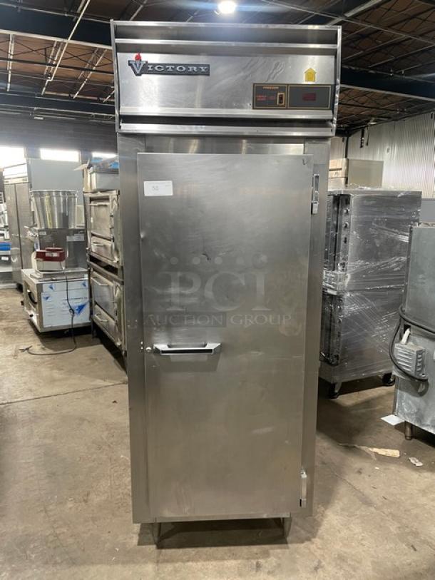 Victory Commercial Stainless Steel Solid Single Door Reach In Freezer! With Poly Coated Wire Racks! On Legs! - Image 1 of 9