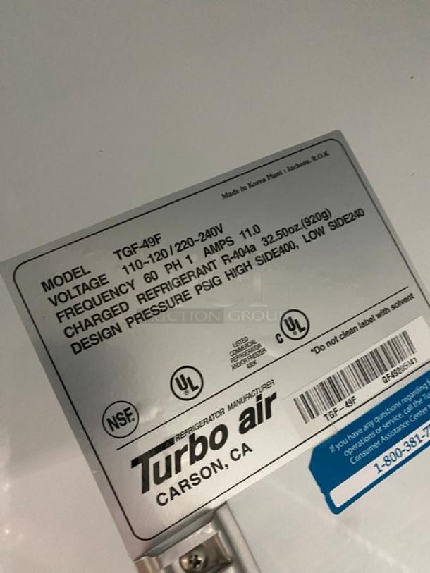 Turbo Air Frozen Food Style Commercial White Double Glass Swing Door Reach In Merchandiser Freezer! With Poly Coated Wire Racks! Model: TGF-49F SN: GF49205041! 110-120/220-240V! On Casters! - Image 8 of 9