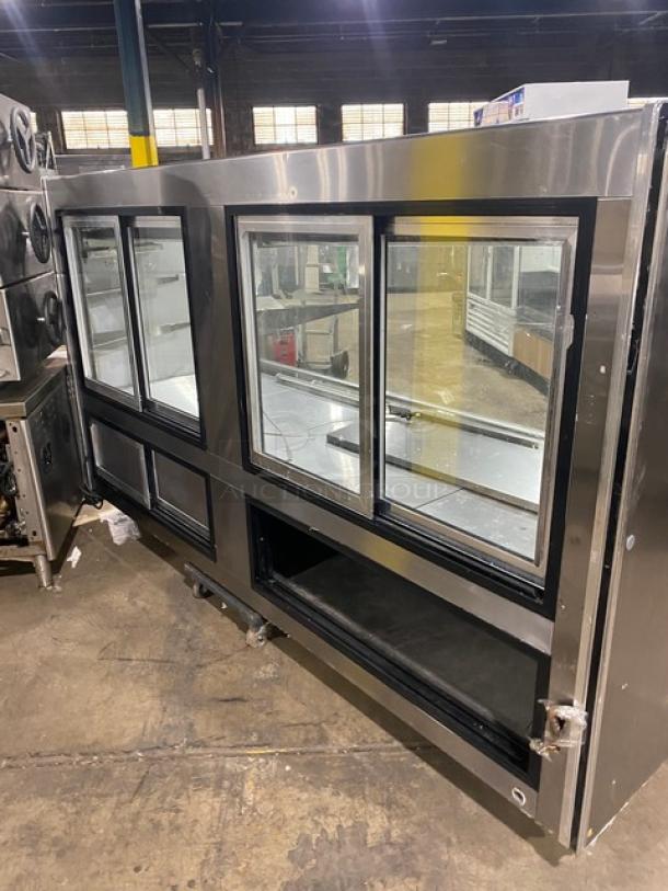 Leader Commercial Stainless Steel Curved Glass Refrigerated 96" Deli Merchandiser Display Case! With Rear Access Double Sliding Glass Doors! With Overstock Storage Compartment! Model: NRHD96R SN: PU10S0701J! 115V 1 Phase! - Image 4 of 8