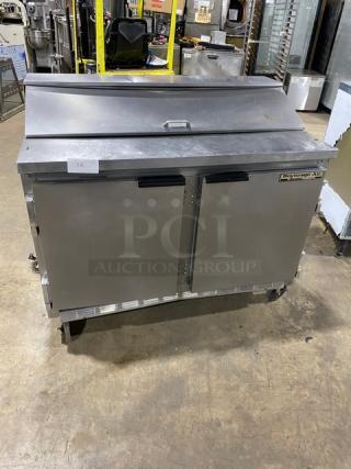 Beverage-Air Commercial Stainless Steel 2 Door Refrigerated Bain Marie Style Mega Top Salad/Sandwich Prep Table! Model: SP48-12! 115V 1 Phase! On Casters!