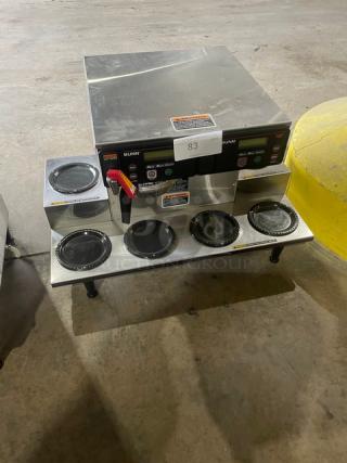 Bunn Commercial Stainless Steel Countertop Coffee Brewer! With 6 Warming Plates! With Hot Water Dispenser! With Stainless Steel Brew Basket! Model: AXIOM 0/6 TWIN SN: AXTN031005! 120/208-240V 1 Phase! On Legs!