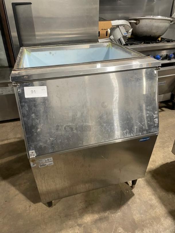Follett Commercial Stainless Steel Slope Front 430 LB. Ice Storage Bin! Model: 425-30 SN: D03776-24910! On Legs! - Image 1 of 7