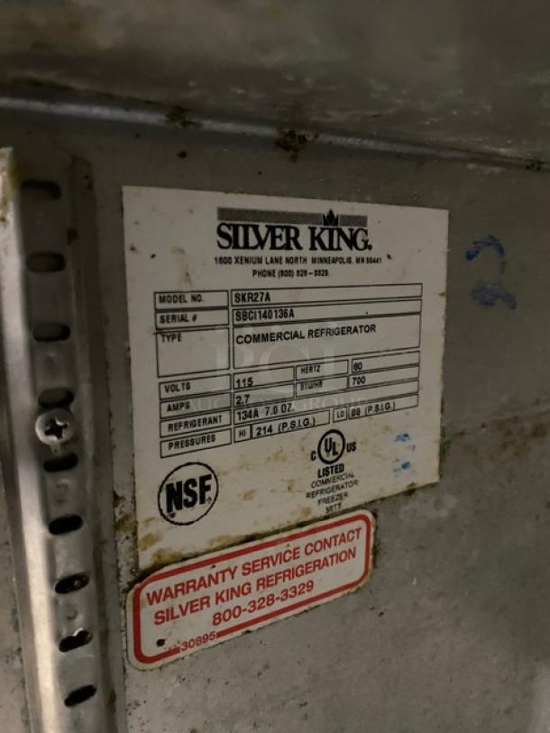 Silver King Commercial Stainless Steel Single Door Undercounter Refrigerator! With Poly Coated Wire Rack! Model: SKR27A SN: SBCI140136A! 115V! On Casters! - Image 6 of 7