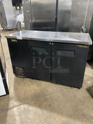 True Commercial Black 2 Door Refrigerated Back Bar Cooler! With Stainless Steel Worktop! With Poly Coated Wire Racks! Model: TBB-2 SN: 1-4727416! 115V 1 Phase! On Casters!