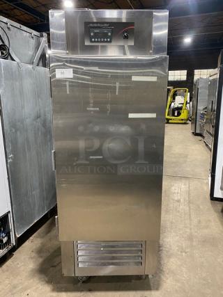 Aladdin Temp-Rite Commercial Stainless Steel Solid Single Door Reach-In High-Performance Air Curtain Refrigerator! With Left-Hinged Door! With Built-In Pan Holding Rack! Model: ADL28L SN: ADL28LB14050! 120V 1 Phase! On Casters!
