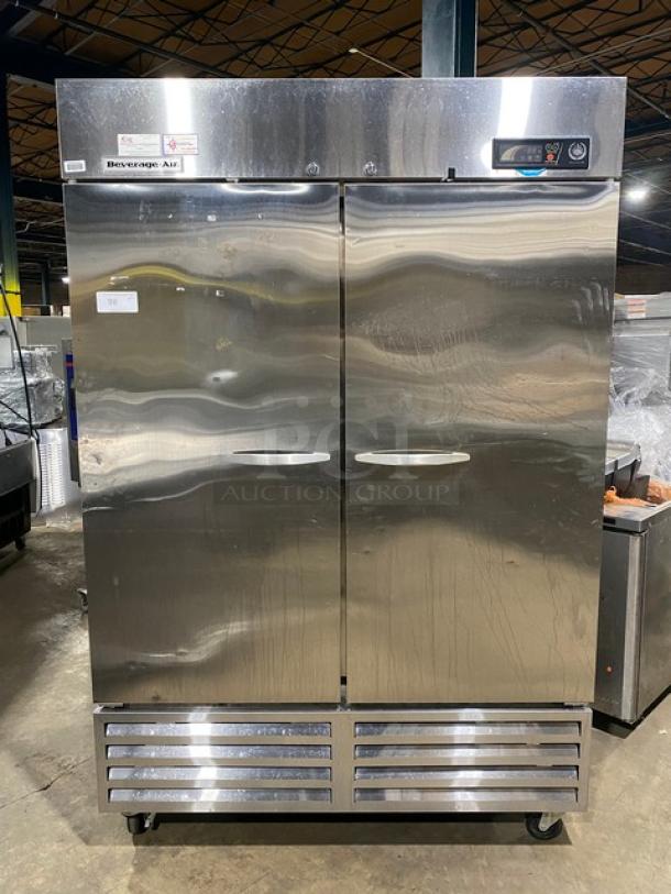 Beverage-Air Commercial Stainless Steel Solid 2 Door Reach In Refrigerator! With Digital Thermostat Controls! With Poly Coated Wire Racks! Model: KR48-1AS SN: 9030916! 115V 1 Phase! On Casters! - Image 1 of 9