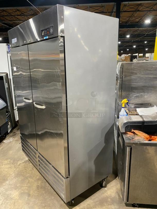 Beverage-Air Commercial Stainless Steel Solid 2 Door Reach In Refrigerator! With Digital Thermostat Controls! With Poly Coated Wire Racks! Model: KR48-1AS SN: 9030916! 115V 1 Phase! On Casters! - Image 2 of 9