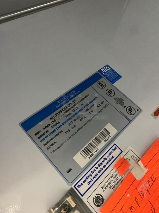 Beverage-Air Commercial Stainless Steel Solid 2 Door Reach In Refrigerator! With Digital Thermostat Controls! With Poly Coated Wire Racks! Model: KR48-1AS SN: 9030916! 115V 1 Phase! On Casters! - Image 7 of 9