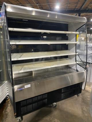 Federal Industries Commercial Stainless Steel Self-Serve Refrigerated Open Grab-N-Go Merchandiser Display Case! With Energy Saving Night Curtain! With Adjustable Shelves! Model: RSSM678SC-3 SN: 08111752678! 120/208-240V 1 Phase! On Casters!