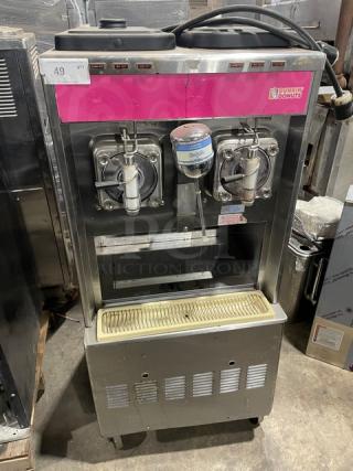 Taylor Dunkin Donuts Style Commercial Stainless Steel Electric Powered 2-Flavor Uncarbonated Frozen Beverage Machine! With 2 Dispensers & Coolatta Style Blender/Mixing Attachment! With Drip Tray! Model: 342D-27 SN: K2070024! 208-230V 1 Phase! On Casters!